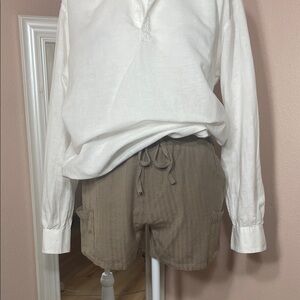 ASOS Design Taupe Linen Blend Shorts Sz M Elastic Waist Drawstring Pockets‎